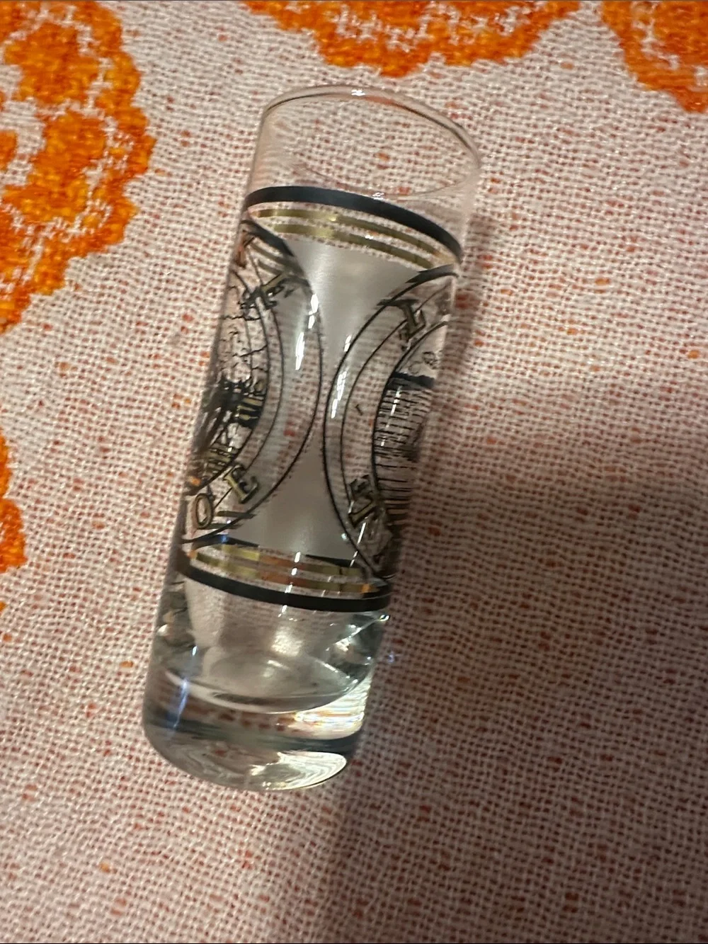 Vintage Casino Shot Glass with metallic lettering & design